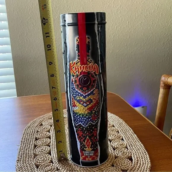 Vintage 2003 KAHLUA 12.5" X 3.5" Round Collectible Tin With Red Interior Light - Picture 9 of 13